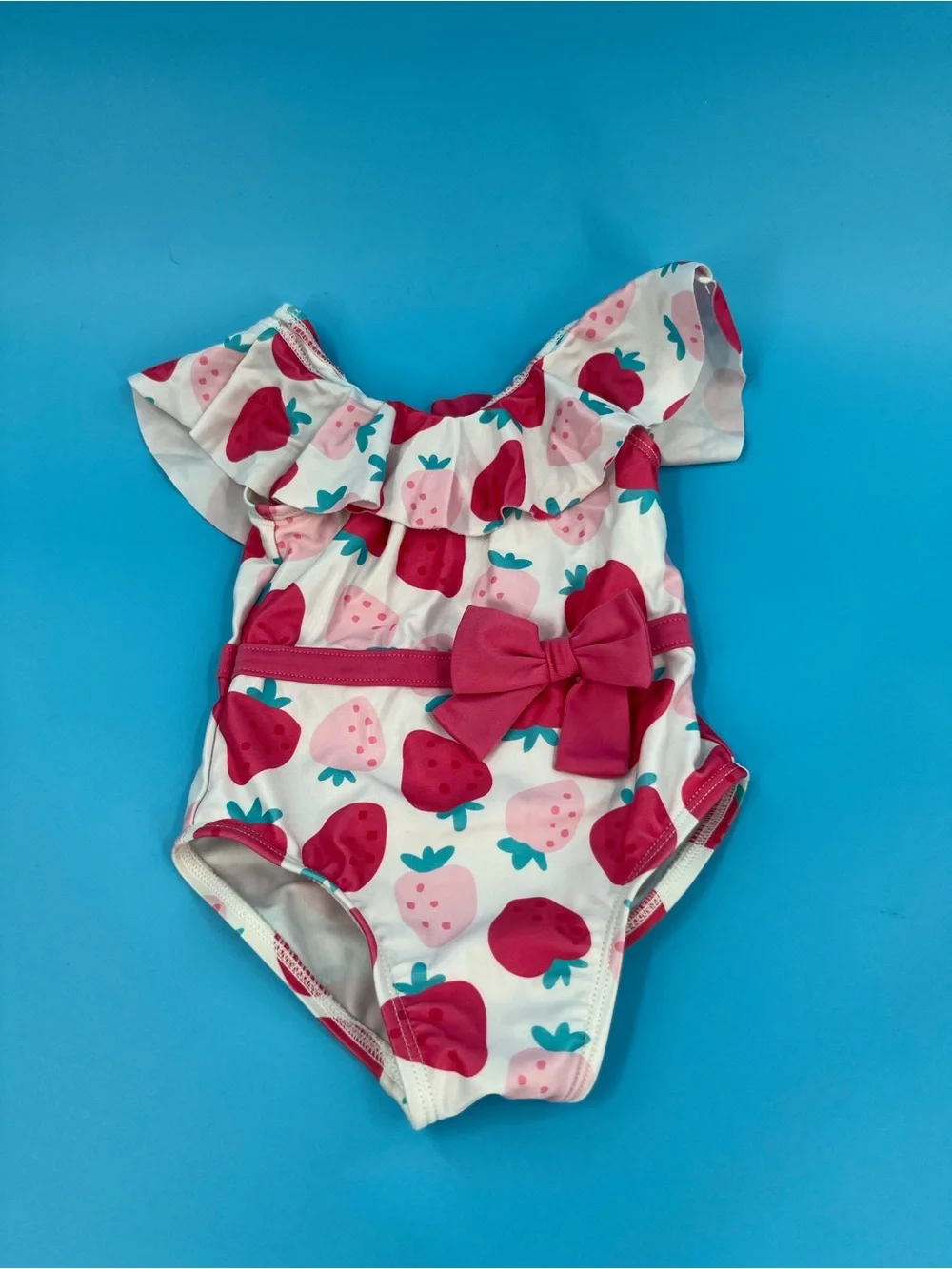 ☀️Strawberry Print Baby One-Piece Swimsuit - White & Pink